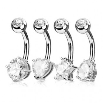 Clear CZ Shape Belly Bar Navel Ring